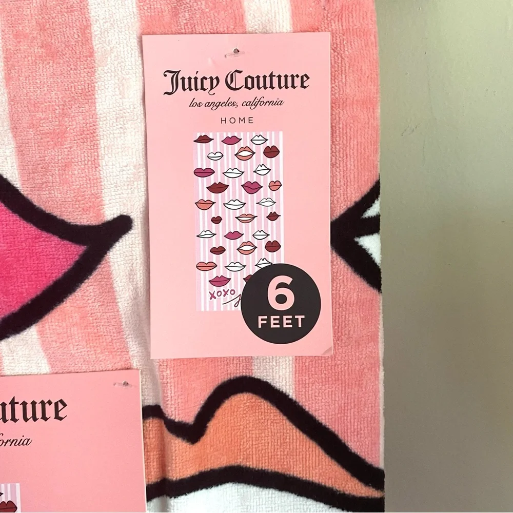 Juicy Couture NWT Pink and Red Lip Print Beach Towel 6 feet long